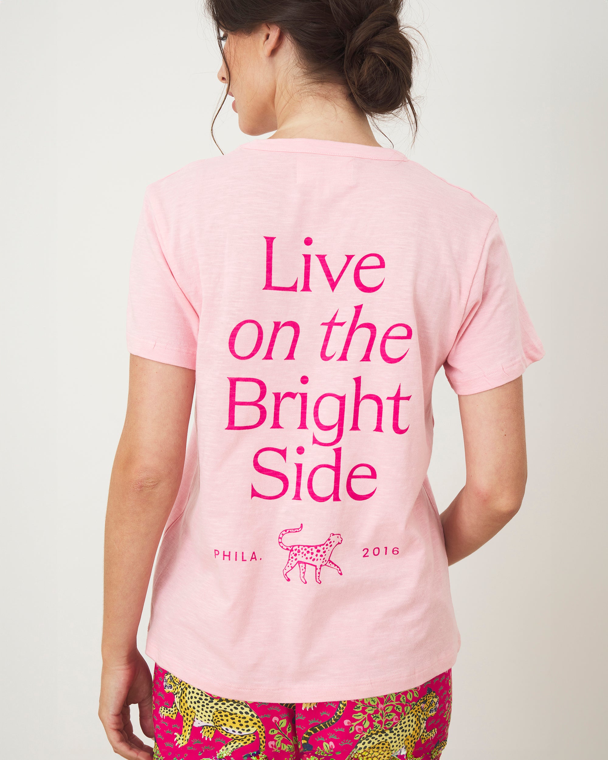 Live On The Bright Side - Oversized Graphic Tee - Pink Peony - Printfresh