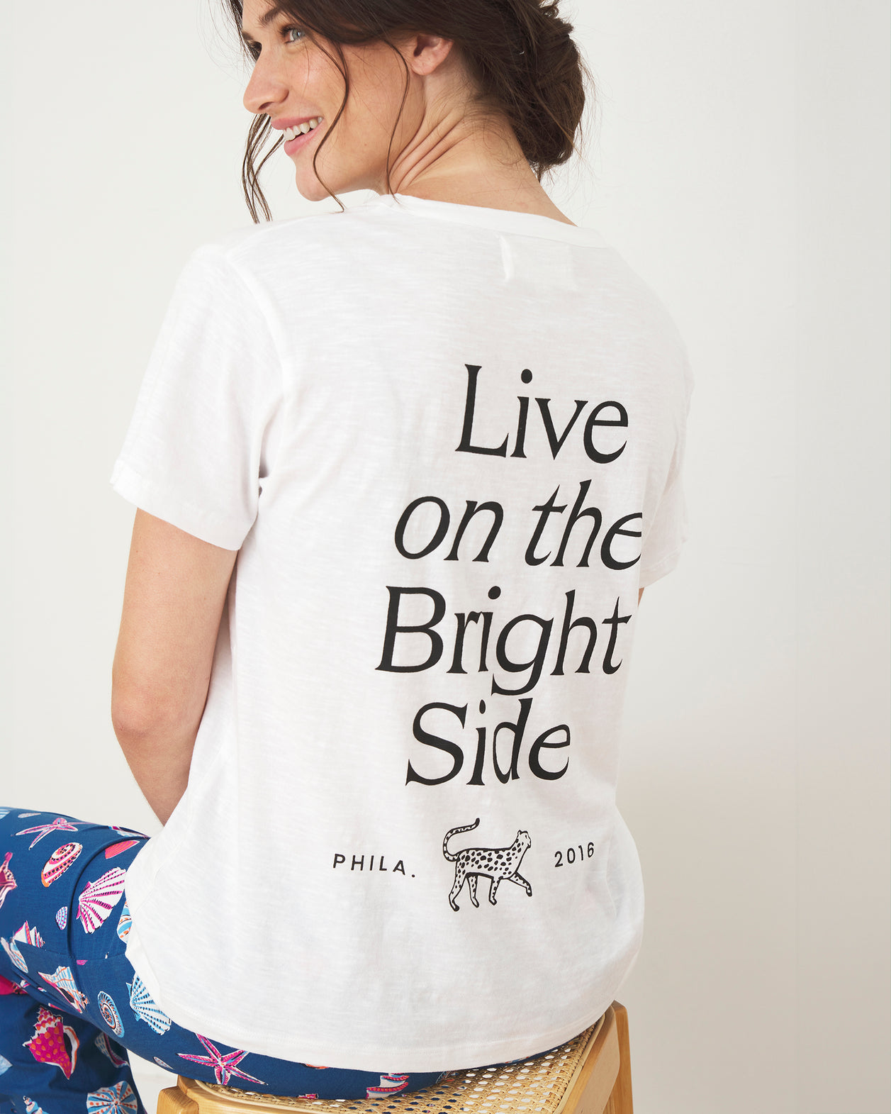 Oversized Graphic Tee - Live On The Bright Side - Cloud - Printfresh