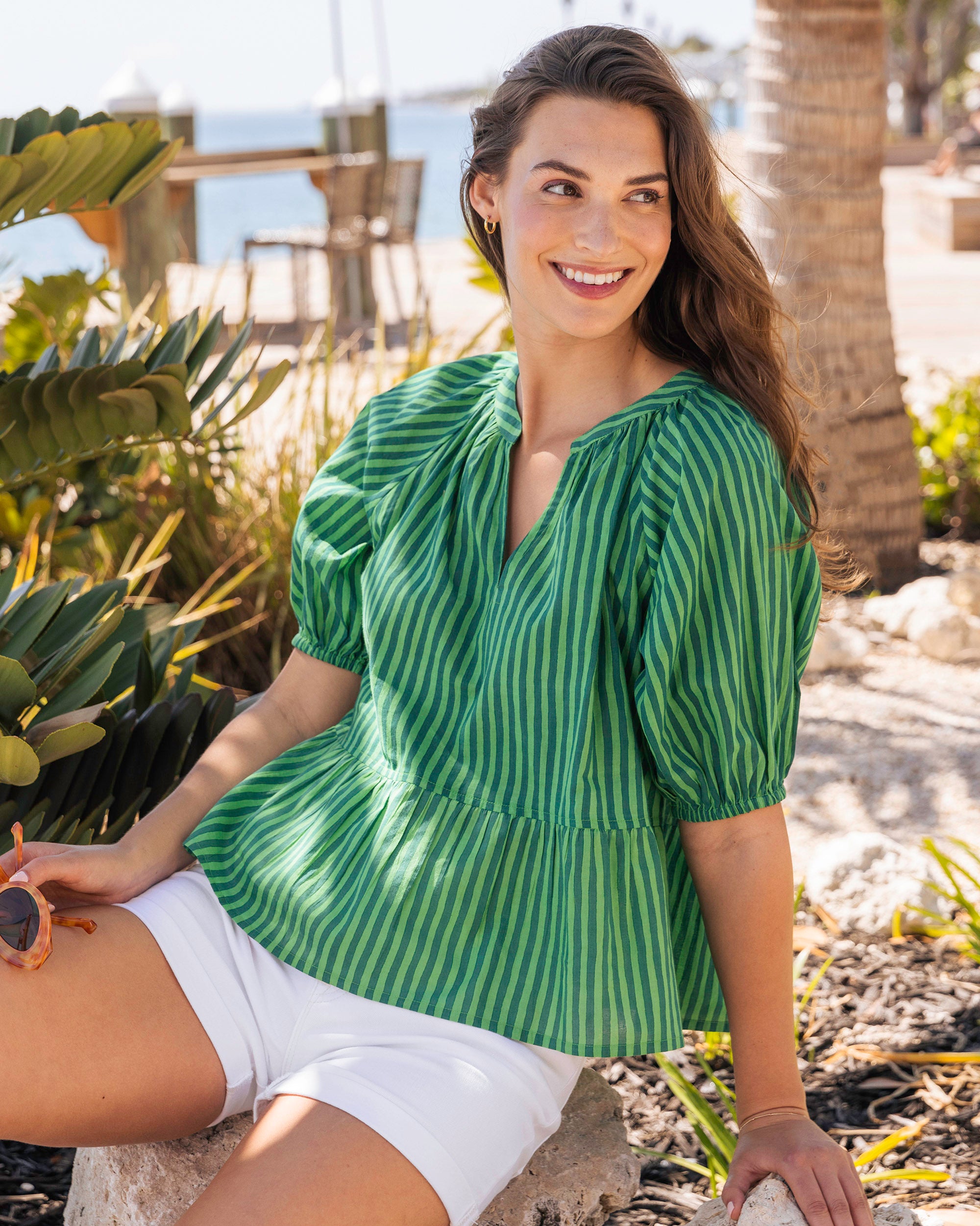 Seaside Stripes - Easy Read Blouse - Clover Green - Printfresh