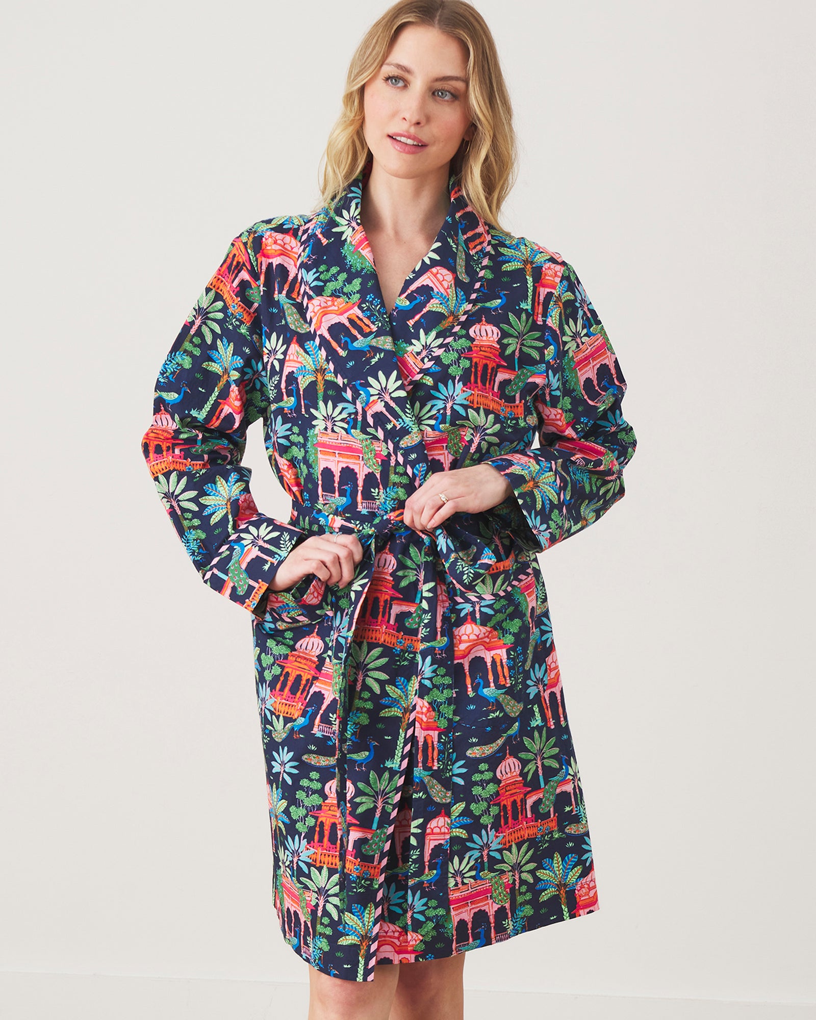 Peacock Palace - Luna Robe - Deep Navy - Printfresh