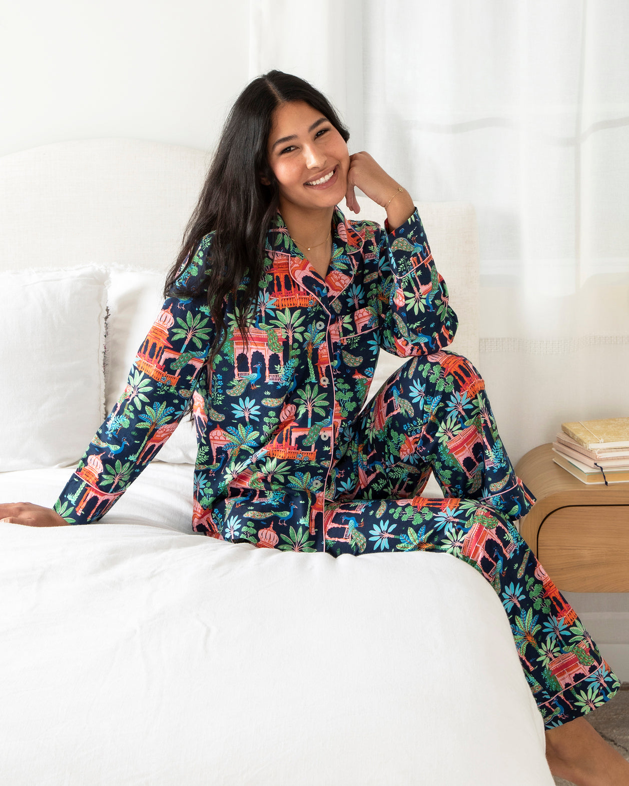 Peacock Palace - Long PJ Set - Deep Navy - Printfresh