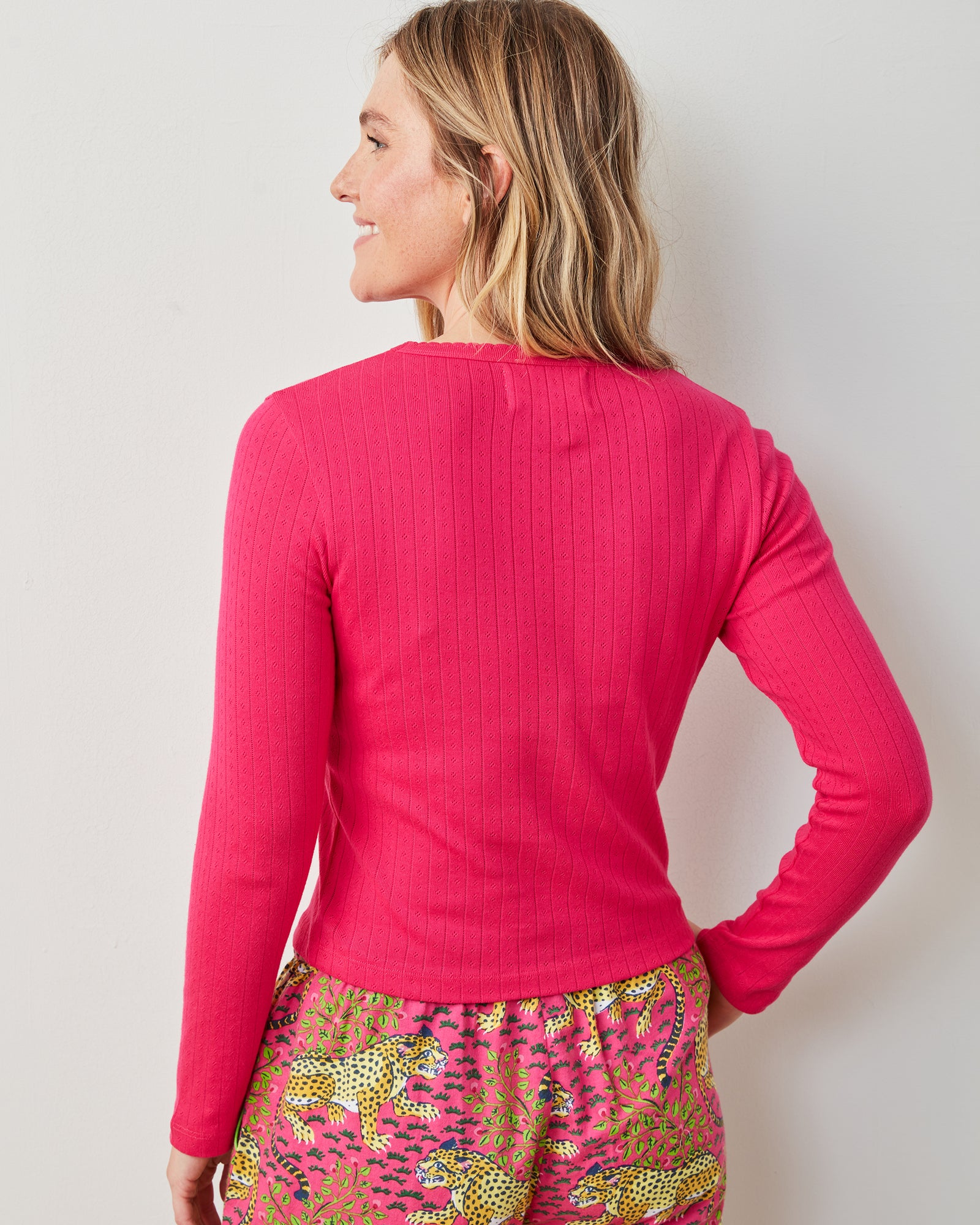 Bright Pink - Pointelle Long Sleeve - Shirt - Printfresh