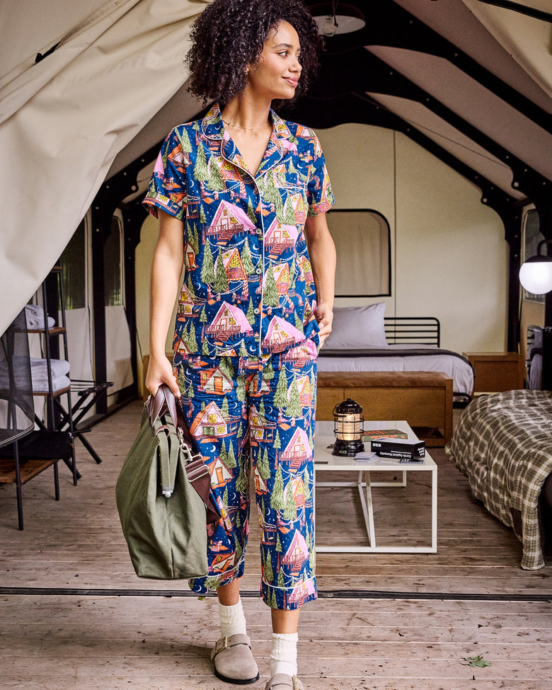 Bonfire Stories - Short Sleeve Top & Cropped Pants Set - Starlight Blue - Printfresh