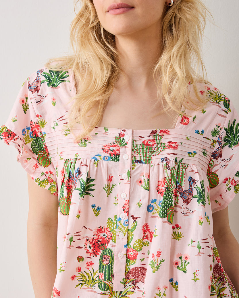 Desert Dream - Pintuck Nightgown - Pink Cactus - Printfresh