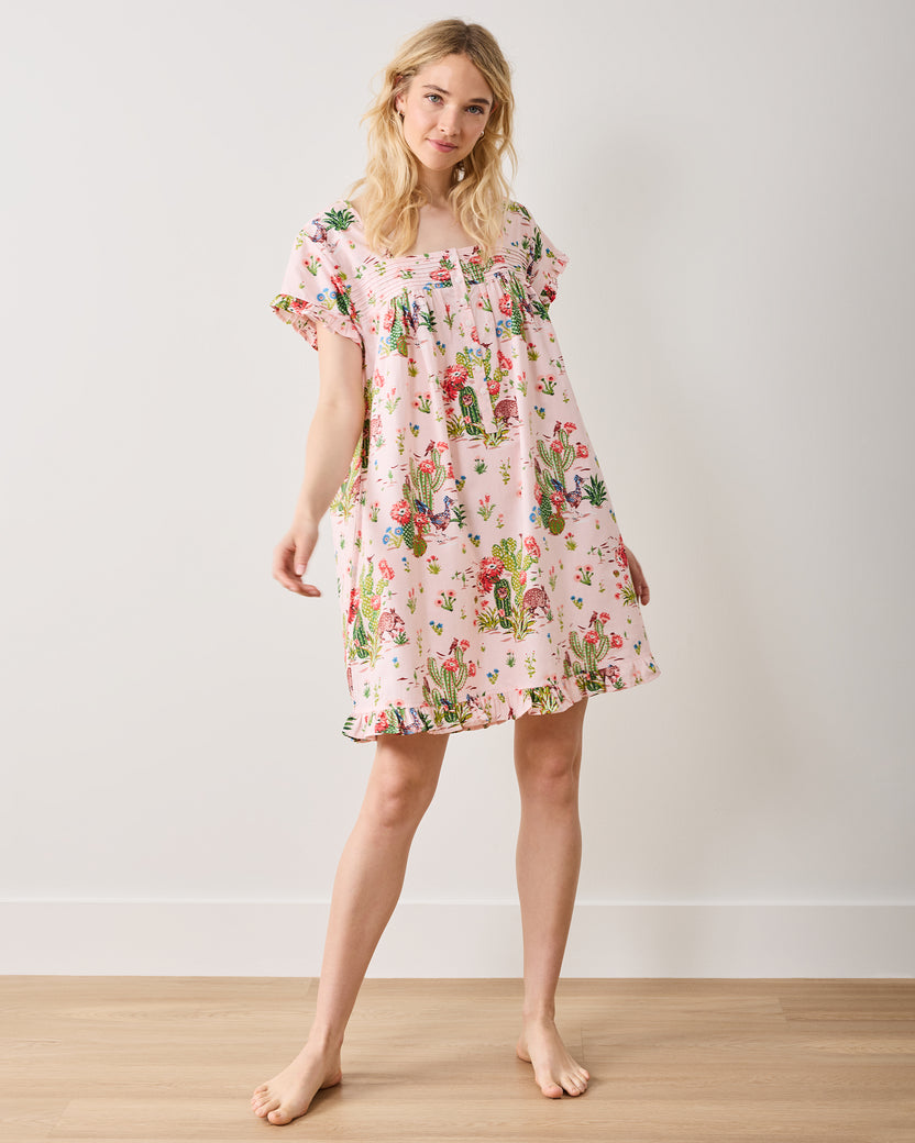 Desert Dream - Pintuck Nightgown - Pink Cactus - Printfresh
