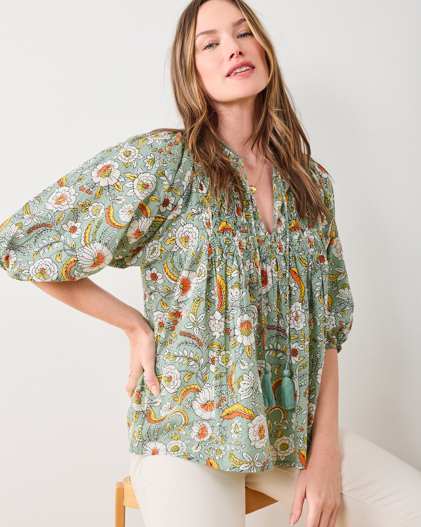 India Bloom  - Artifact Blouse - Sage - Printfresh