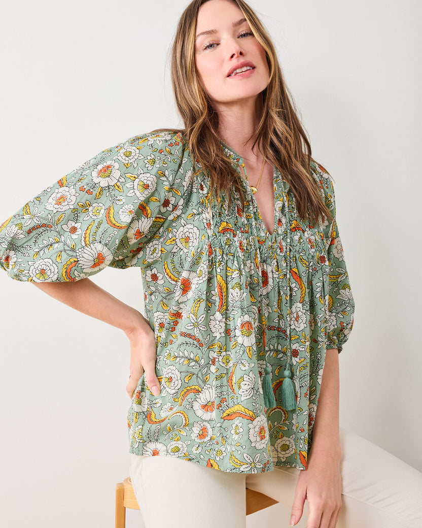 India Bloom  - Artifact Blouse - Sage - Printfresh