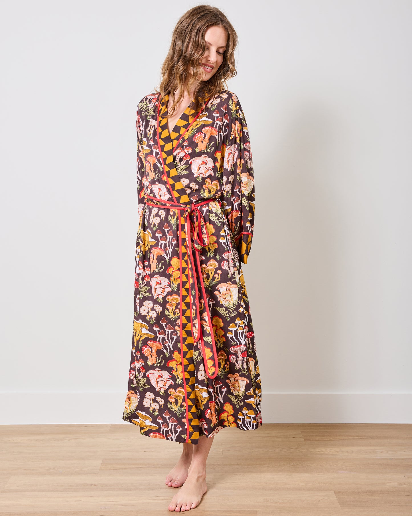 Mushroom Medley - Eco Satin Robe - Truffle - Printfresh