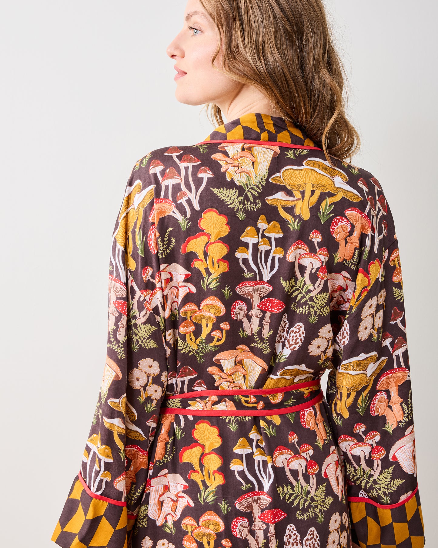 Mushroom Medley - Eco Satin Robe - Truffle - Printfresh