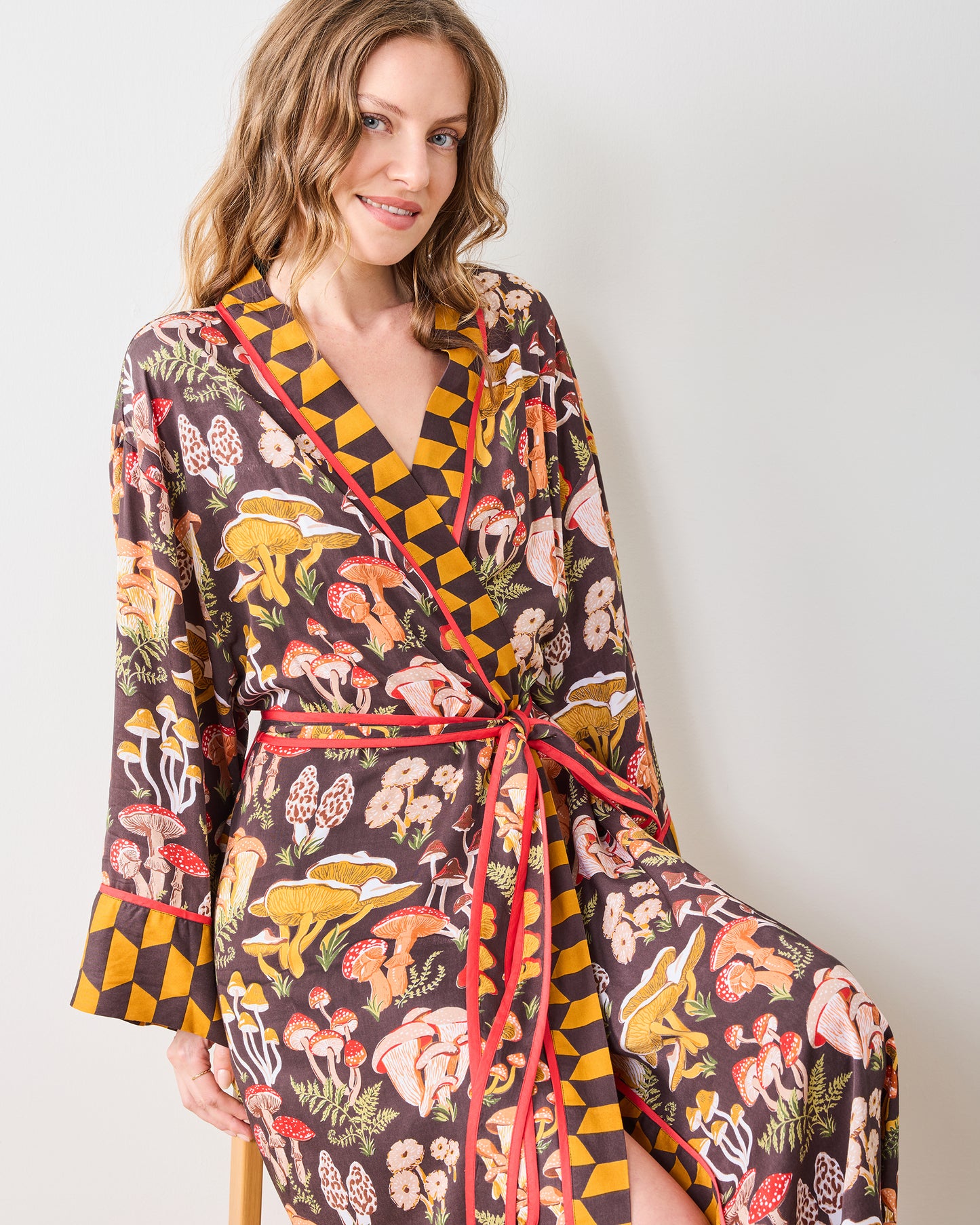 Mushroom Medley - Eco Satin Robe - Truffle - Printfresh