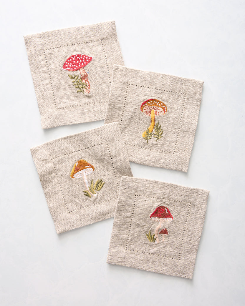Mushroom Medley - Cocktail Napkins Set of 4 - Truffle - Printfresh