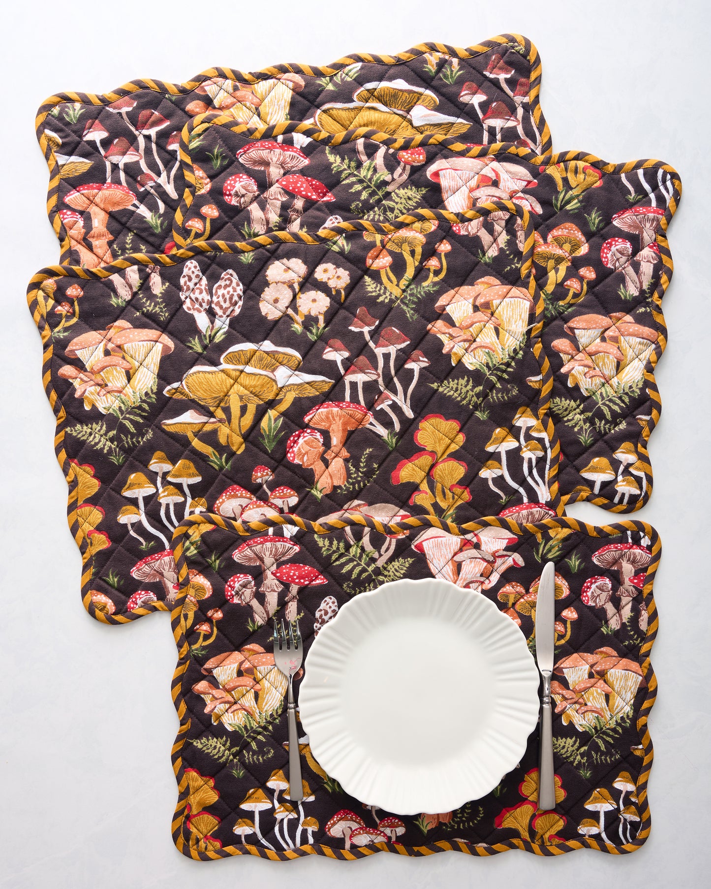 Mushroom Medley - Placemats Set of 4 - Truffle - Printfresh