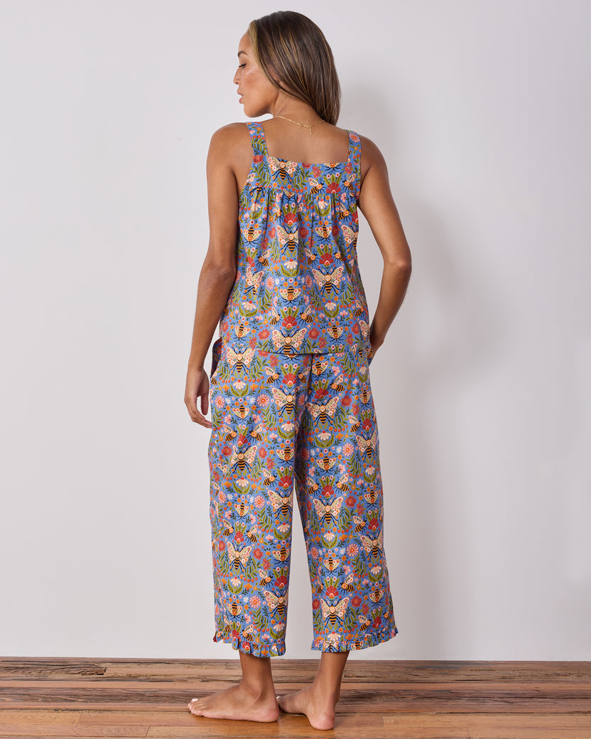 Bee Tapestry - Back To Bed Cropped Pant Set - Delphinium Blue