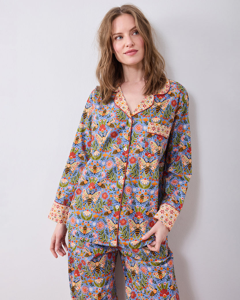 Bee Tapestry - Long PJ Set - Delphinium Blue