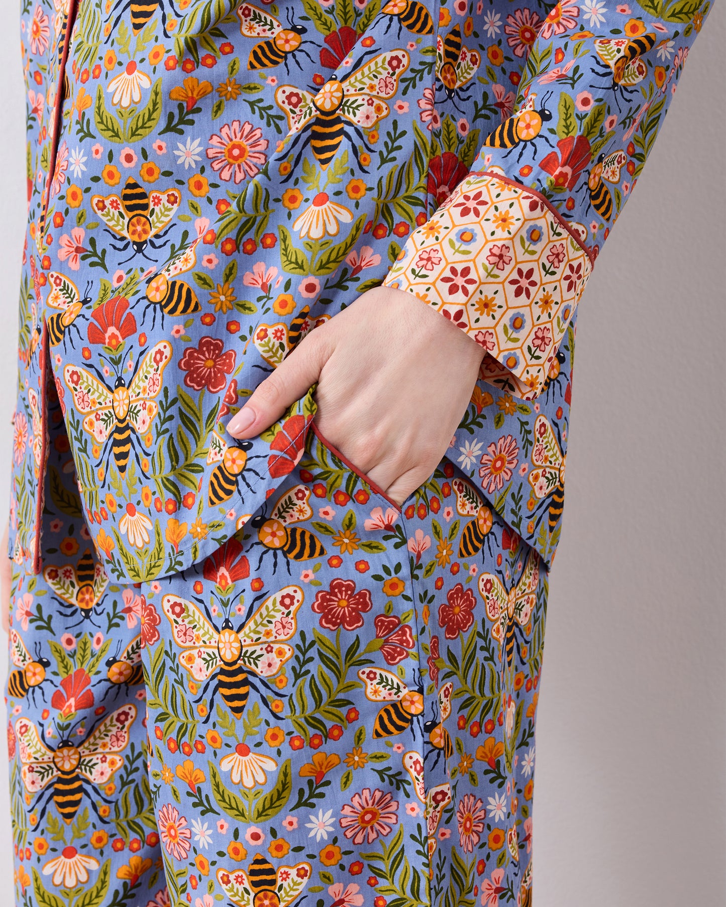 Bee Tapestry - Long PJ Set - Delphinium Blue