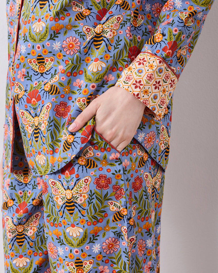 Bee Tapestry - Long PJ Set - Delphinium Blue