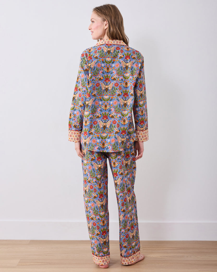 Bee Tapestry - Long PJ Set - Delphinium Blue