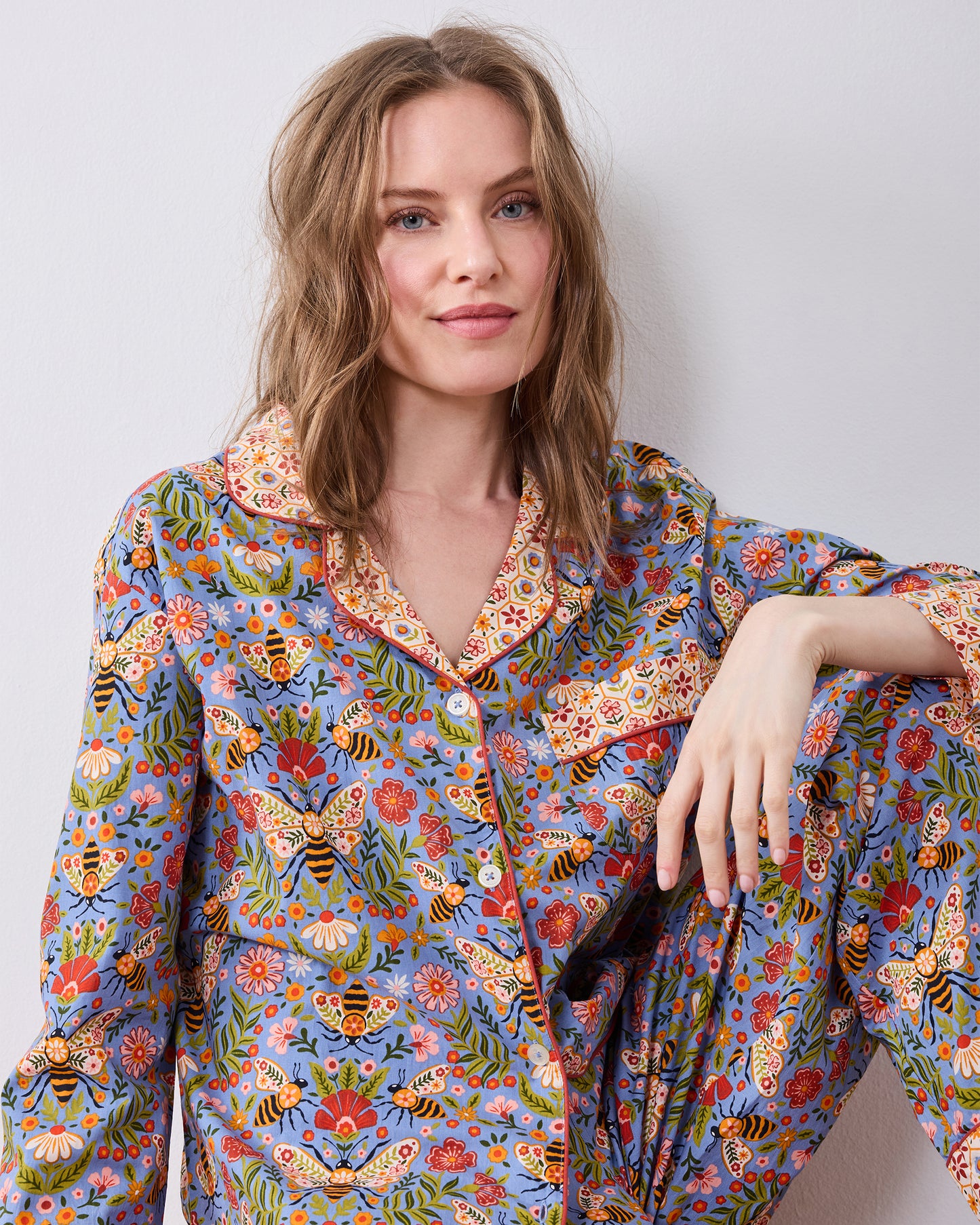 Bee Tapestry - Petite Long PJ Set - Delphinium Blue