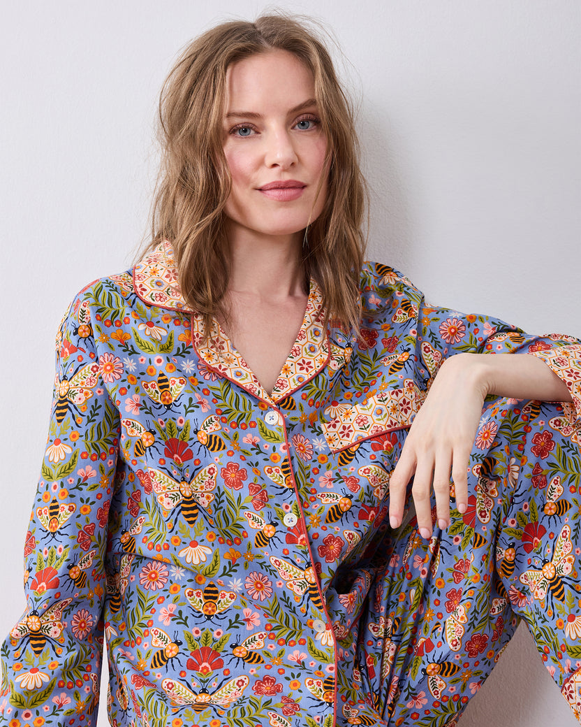 Bee Tapestry - Petite Long PJ Set - Delphinium Blue