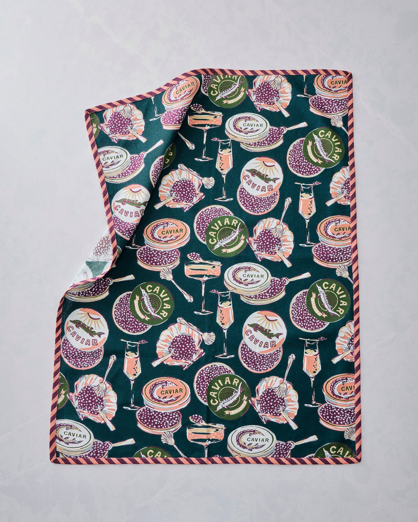 Champagne & Caviar - Set of 2 Tea Towels - Peacock Feather