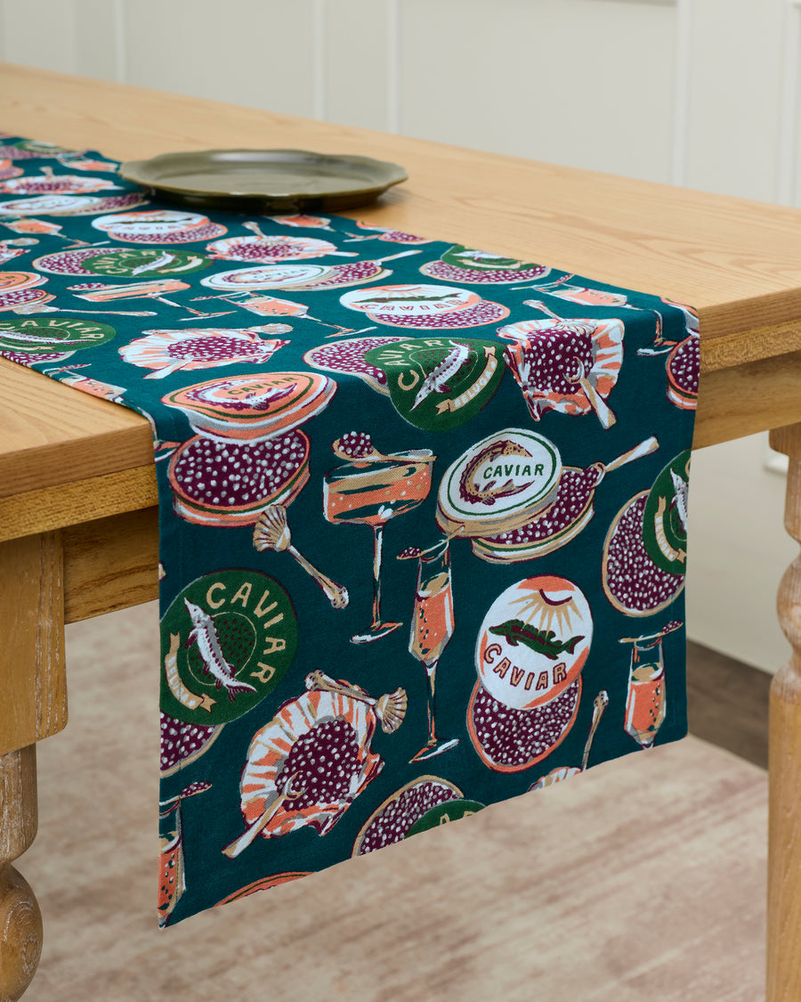 Champagne & Caviar - Table Runner - Peacock Feather