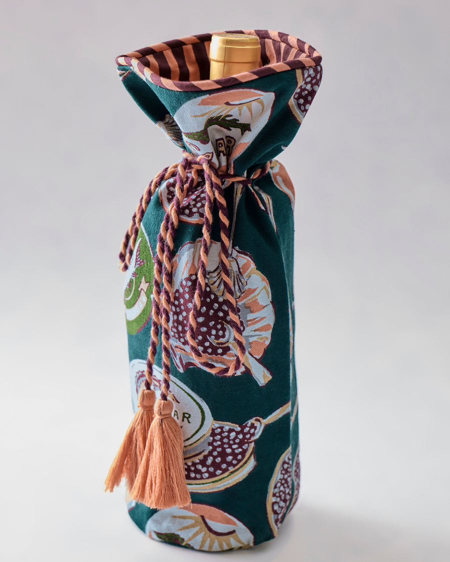 Champagne & Caviar - Wine Bag - Peacock Feather