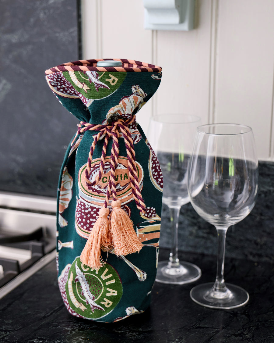 Champagne & Caviar - Wine Bag - Peacock Feather