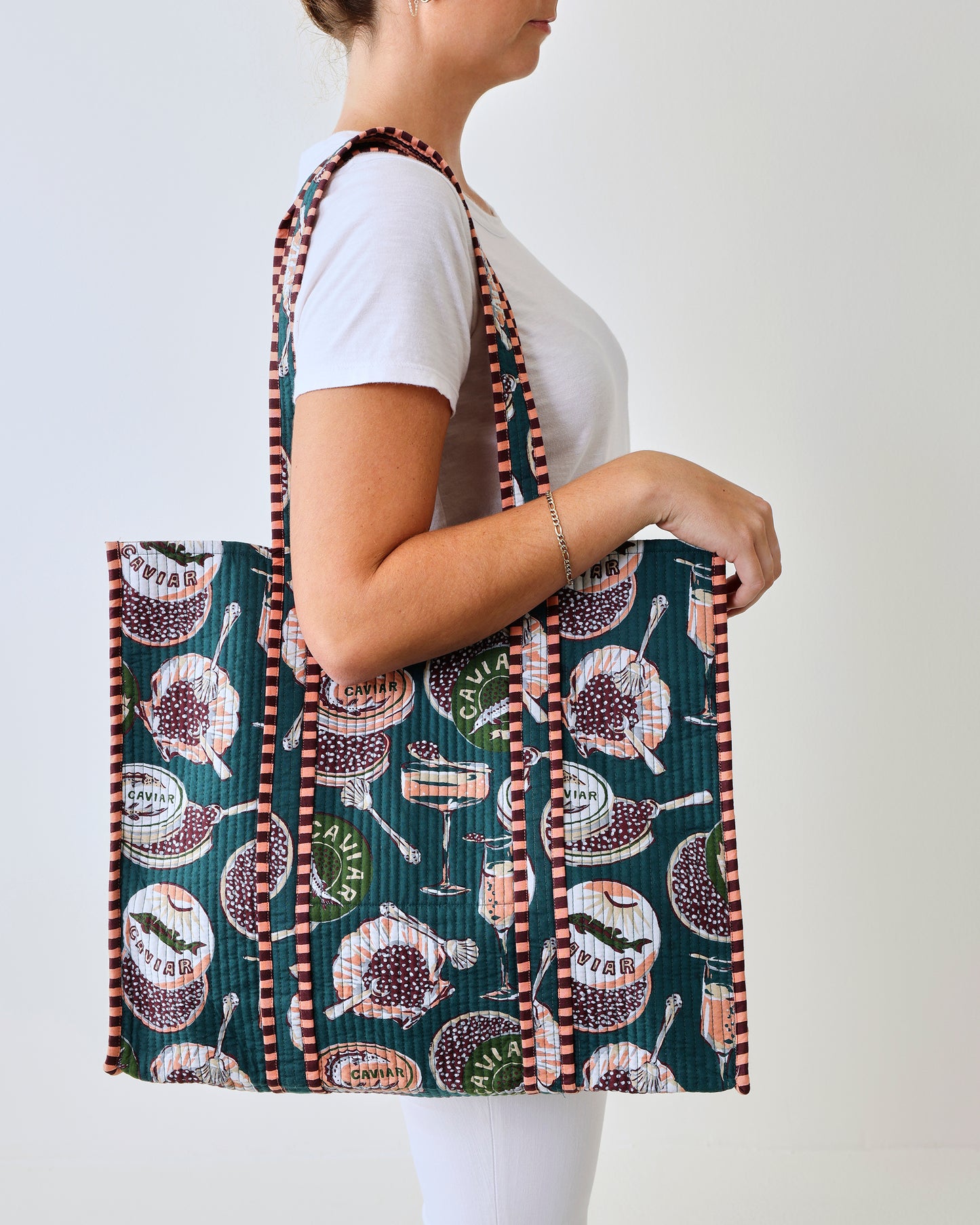 Champagne & Caviar - The Traveler Tote - Peacock Feather