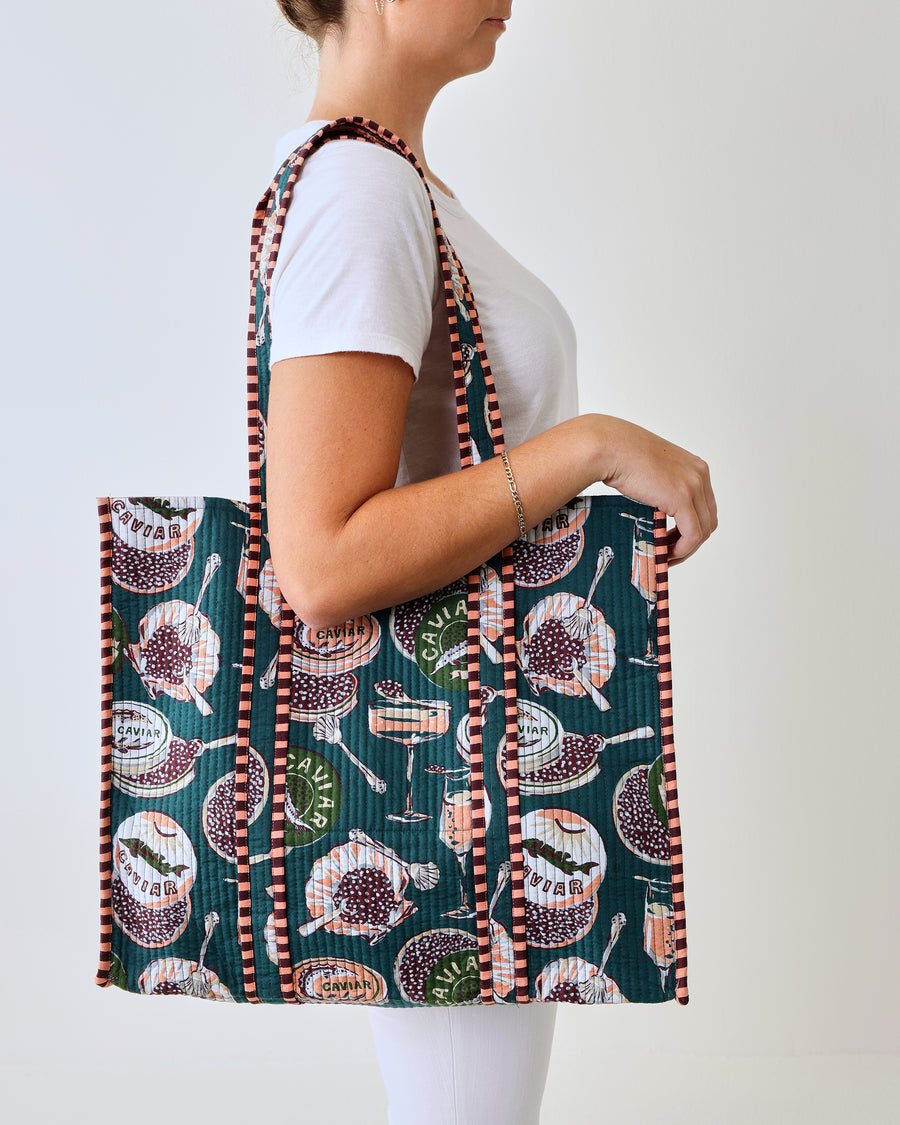 Champagne & Caviar - The Traveler Tote - Peacock Feather