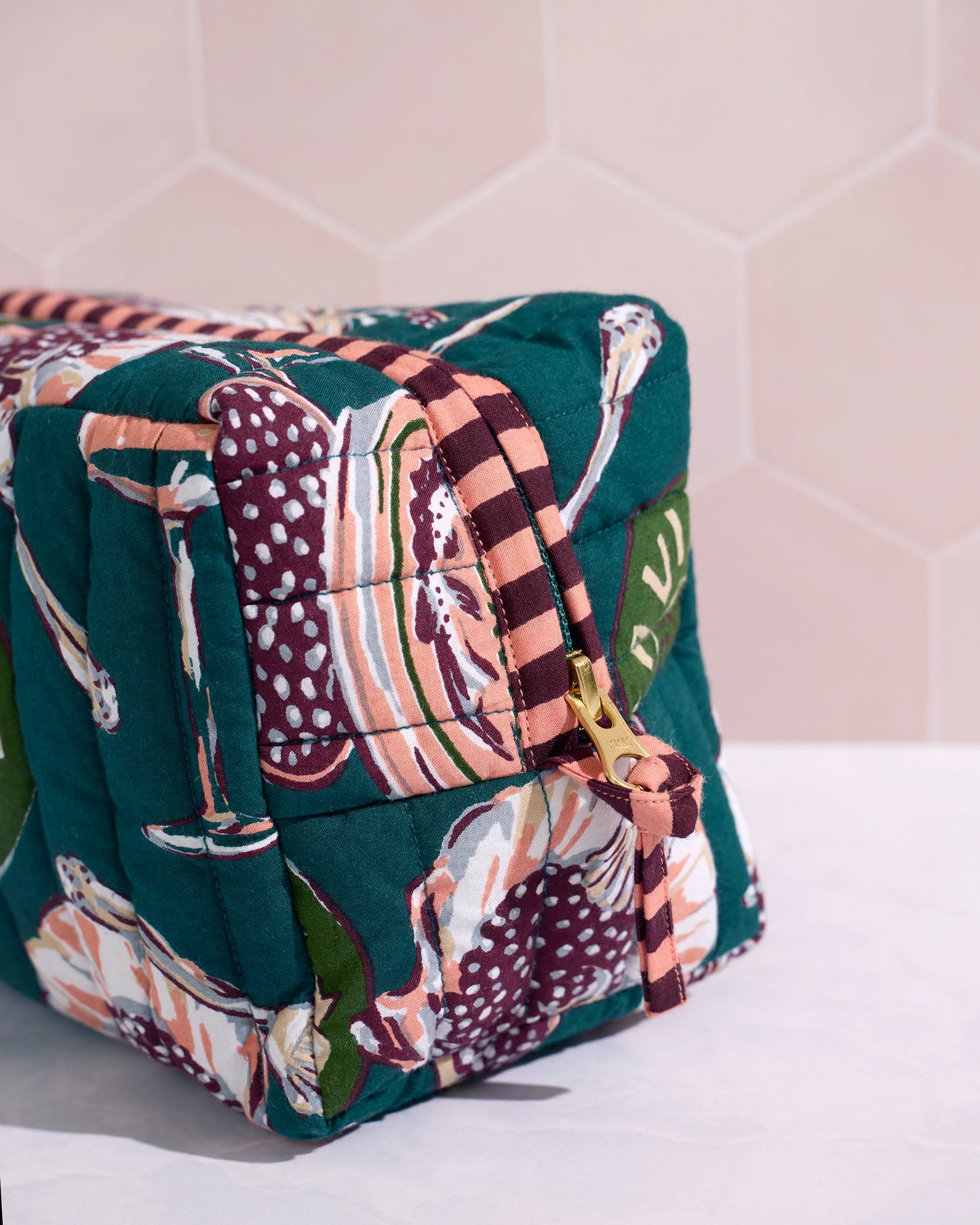 Champagne & Caviar - Quilted Pouch - Peacock Feather