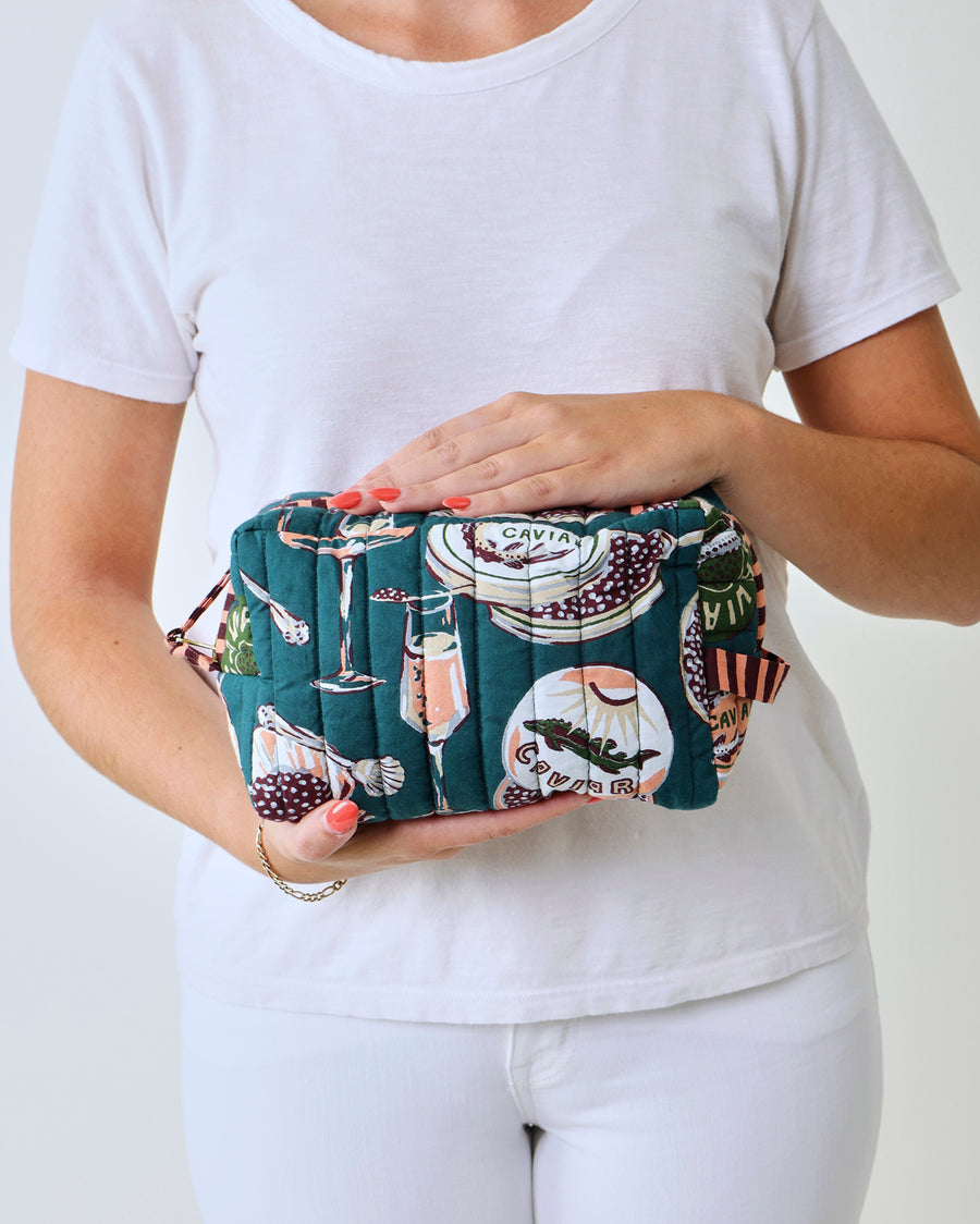 Champagne & Caviar - Quilted Pouch - Peacock Feather
