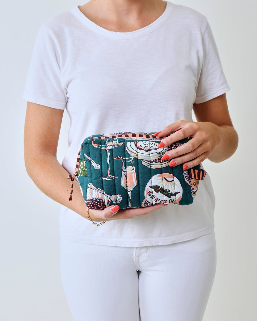 Champagne & Caviar - Quilted Pouch - Peacock Feather