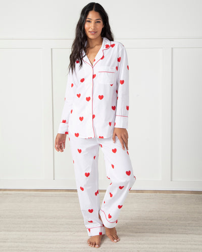 Cotton Pajama Set for Women Hearts Valentines Day PJS Pyjama