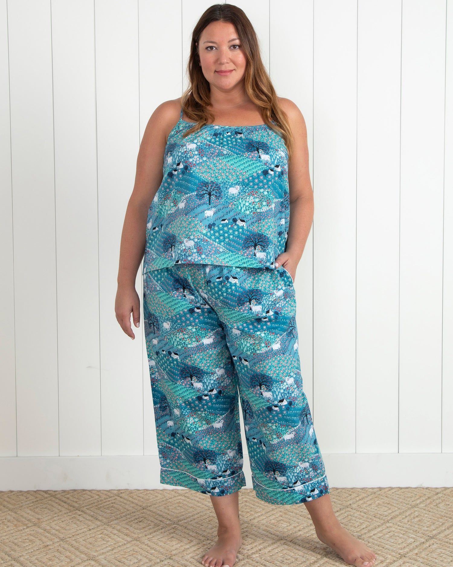 Rolling Hills - Cami Cropped Pants Set - Blue Ribbon - Printfresh