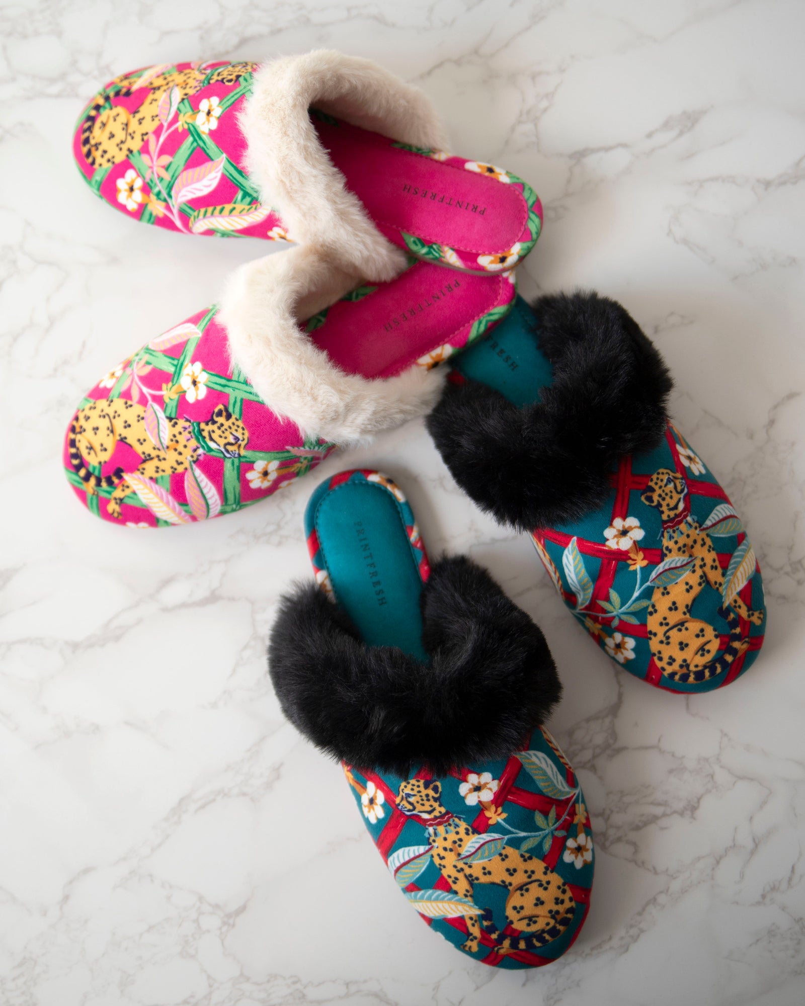 Royal Cheetah - Velvet Faux-Fur Slippers - Pink Palace - Printfresh