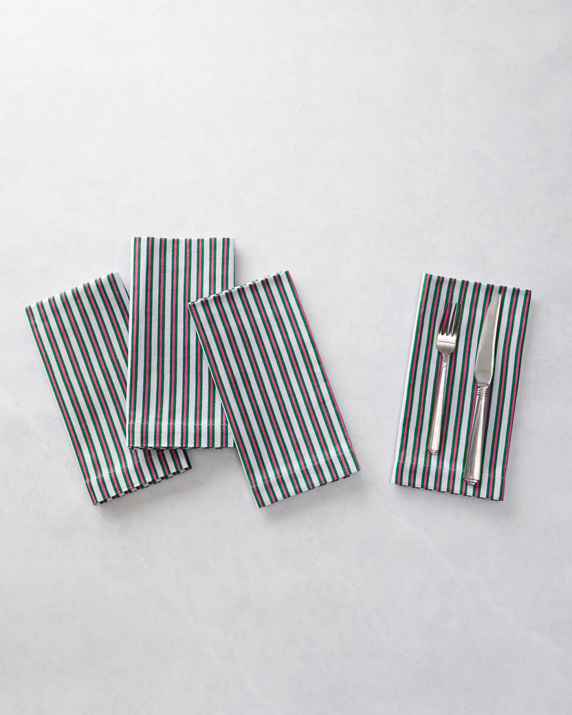 Posh Stripe - Print Napkins Set of 4 - Fuchsia Berry Stripe - Printfresh