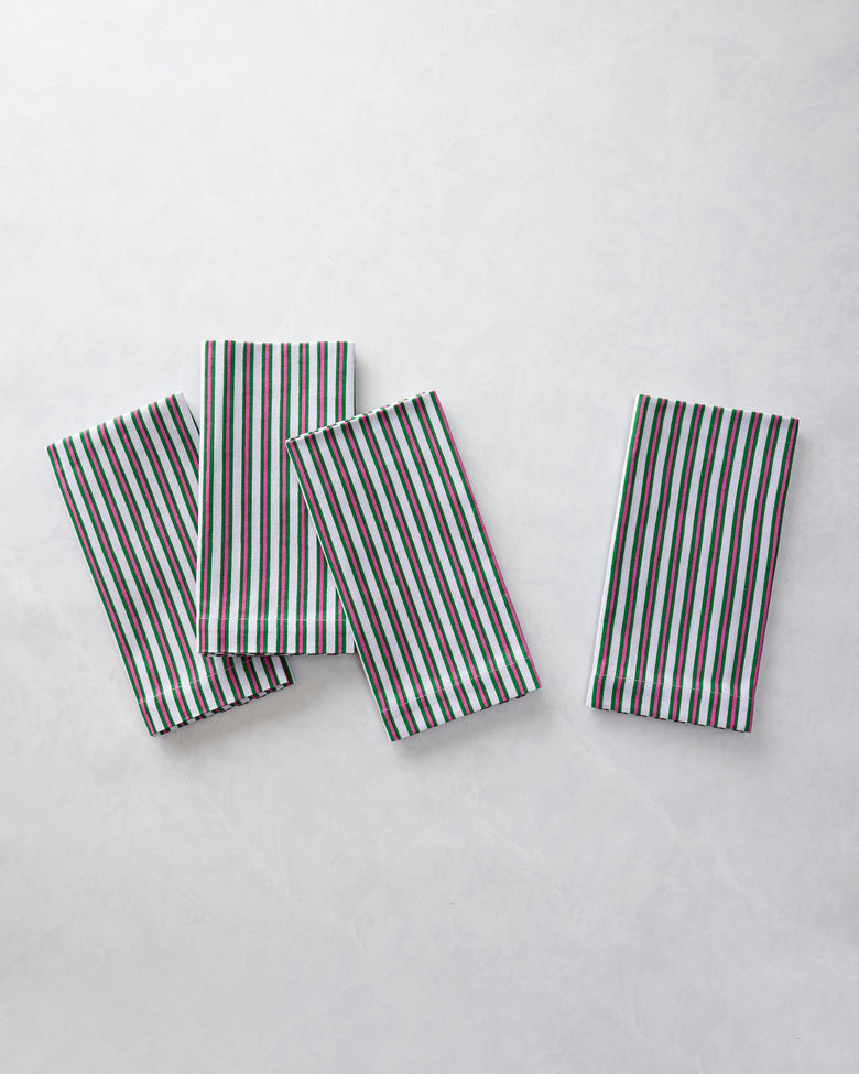 Posh Stripe - Print Napkins Set of 4 - Fuchsia Berry Stripe - Printfresh