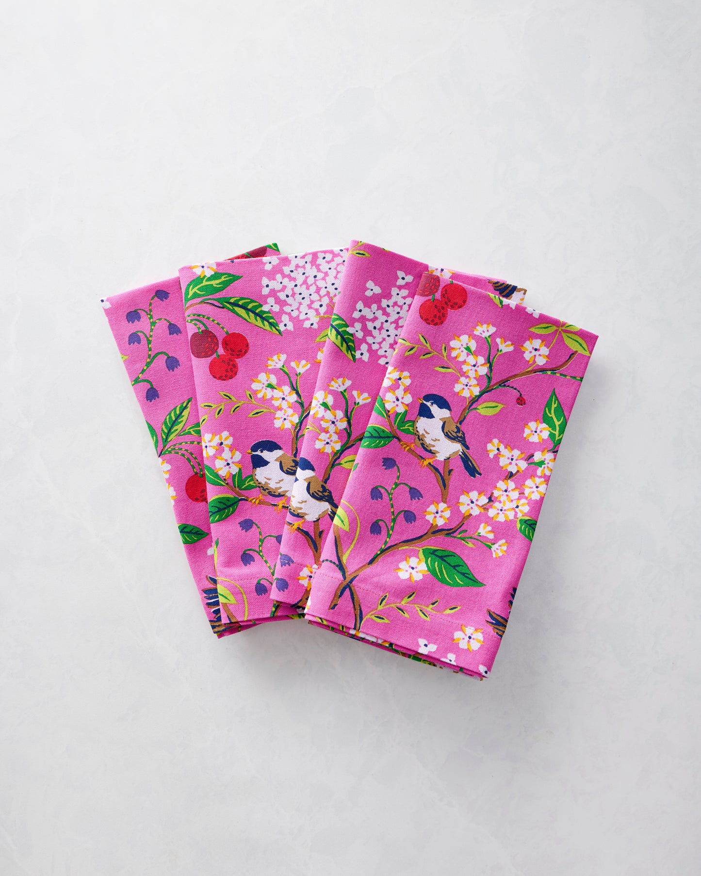 Bird & Blossom - Print Napkins Set of 4 - Fuchsia Berry - Printfresh