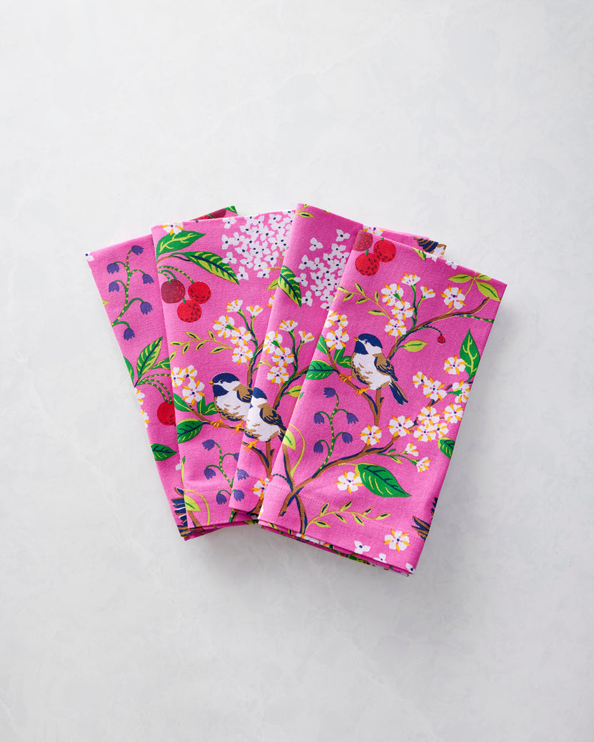Bird & Blossom - Print Napkins Set of 4 - Fuchsia Berry - Printfresh