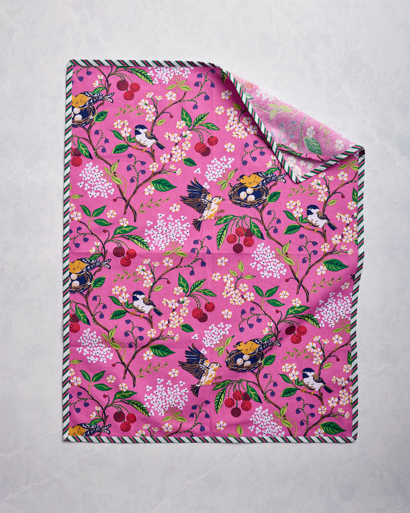 Bird & Blossom - Tea Towels Set of 2 - Fuchsia Berry - Printfresh