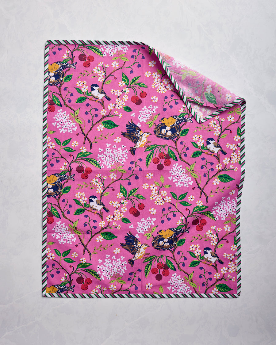 Bird & Blossom - Tea Towels Set of 2 - Fuchsia Berry - Printfresh