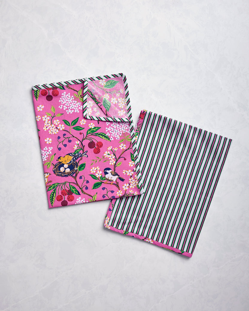 Bird & Blossom - Tea Towels Set of 2 - Fuchsia Berry - Printfresh