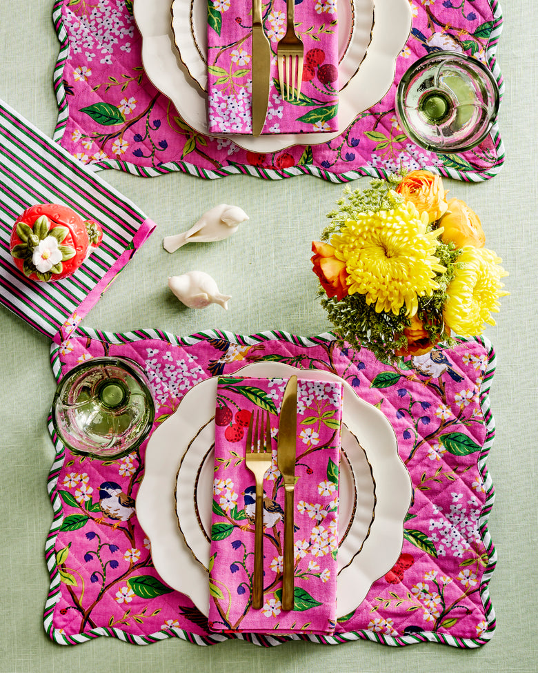 Bird & Blossom - Print Napkins Set of 4 - Fuchsia Berry - Printfresh