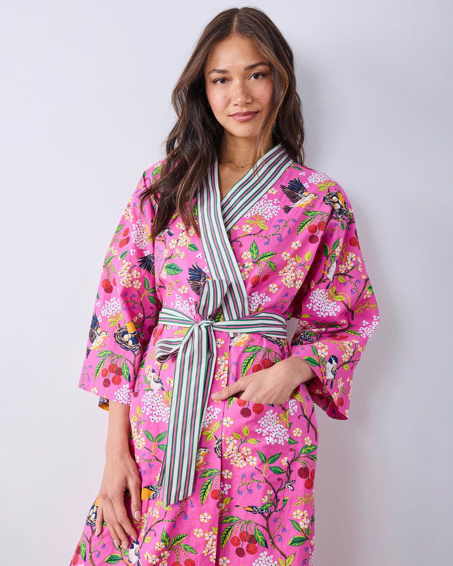 Bird & Blossom - Long Robe - Fuchsia Berry - Printfresh
