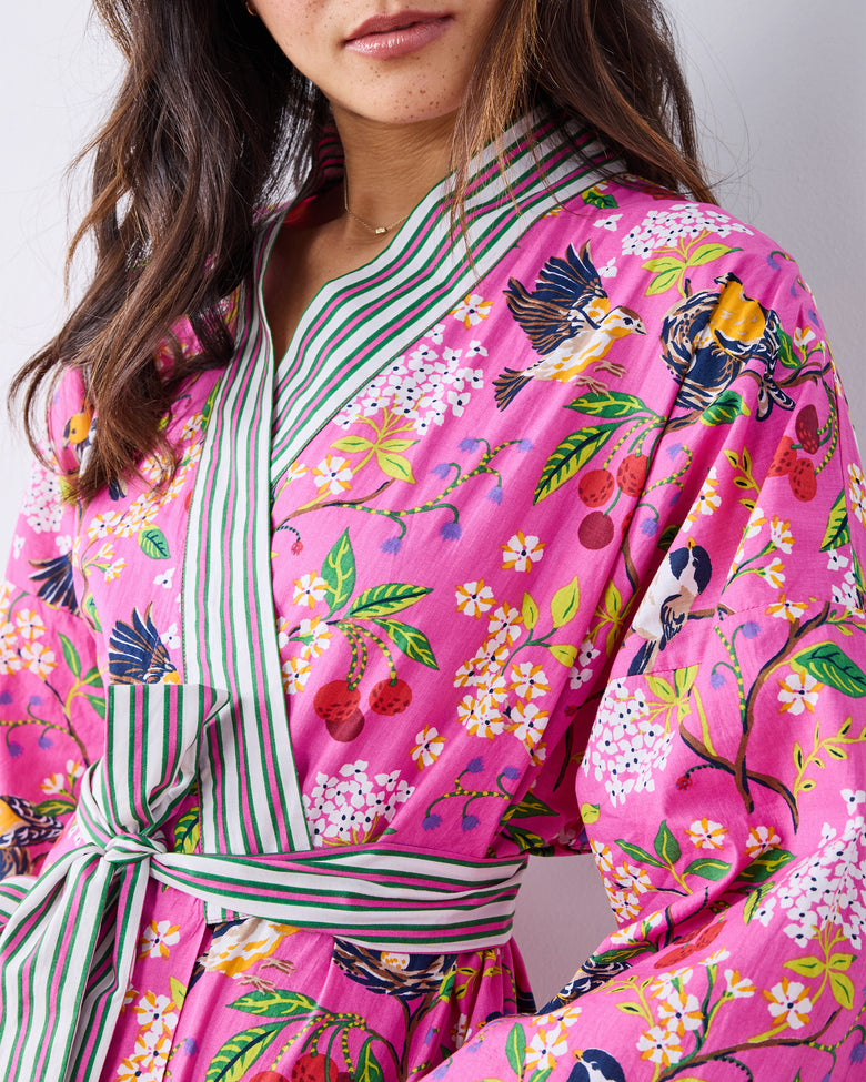 Bird & Blossom - Long Robe - Fuchsia Berry - Printfresh