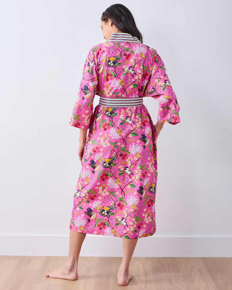 Bird & Blossom - Long Robe - Fuchsia Berry - Printfresh