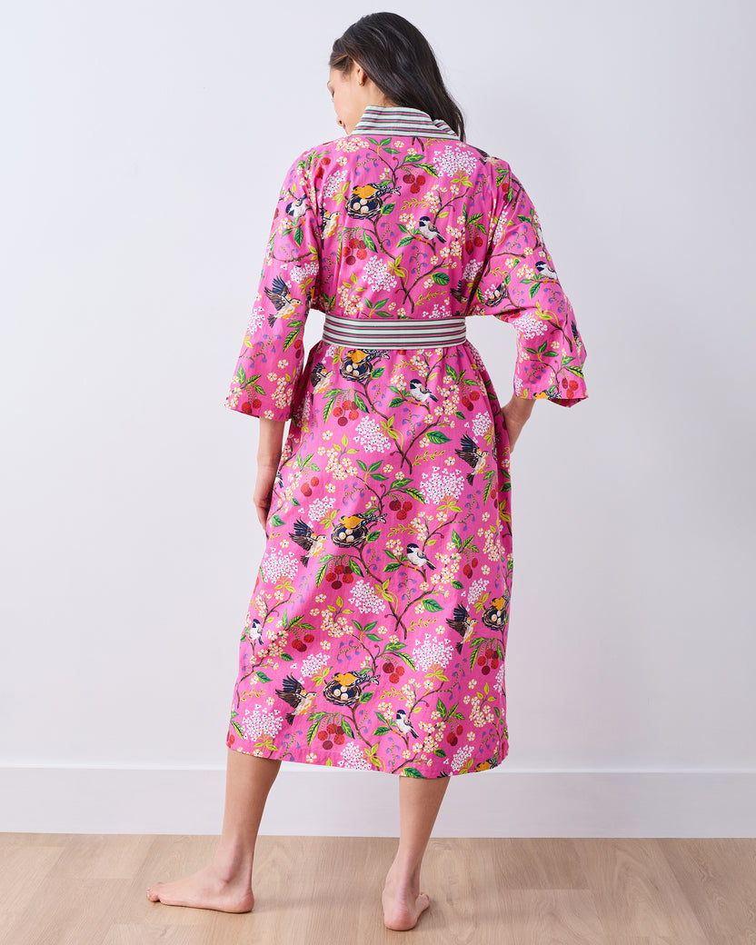 Bird & Blossom - Long Robe - Fuchsia Berry - Printfresh