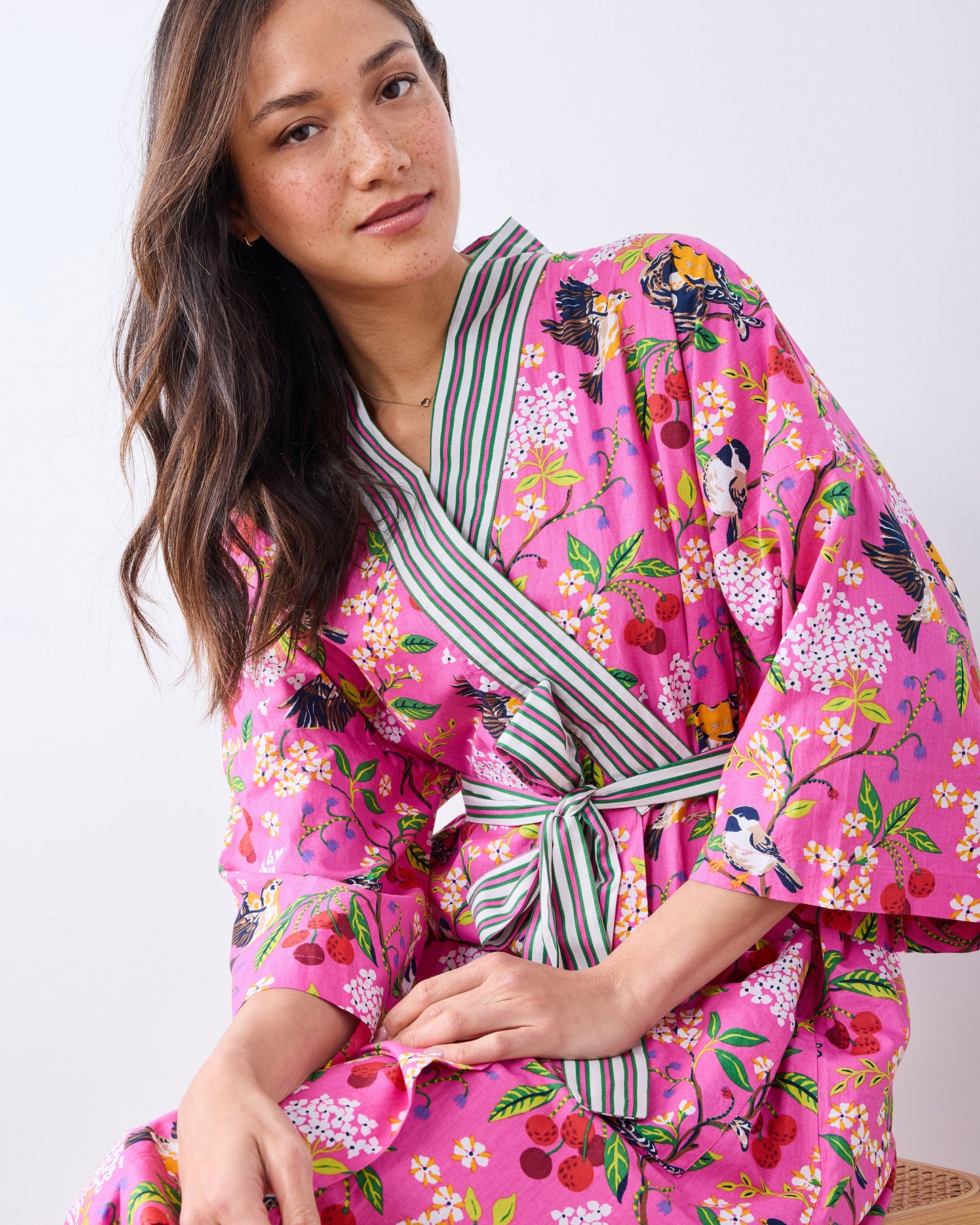 Bird & Blossom - Long Robe - Fuchsia Berry - Printfresh