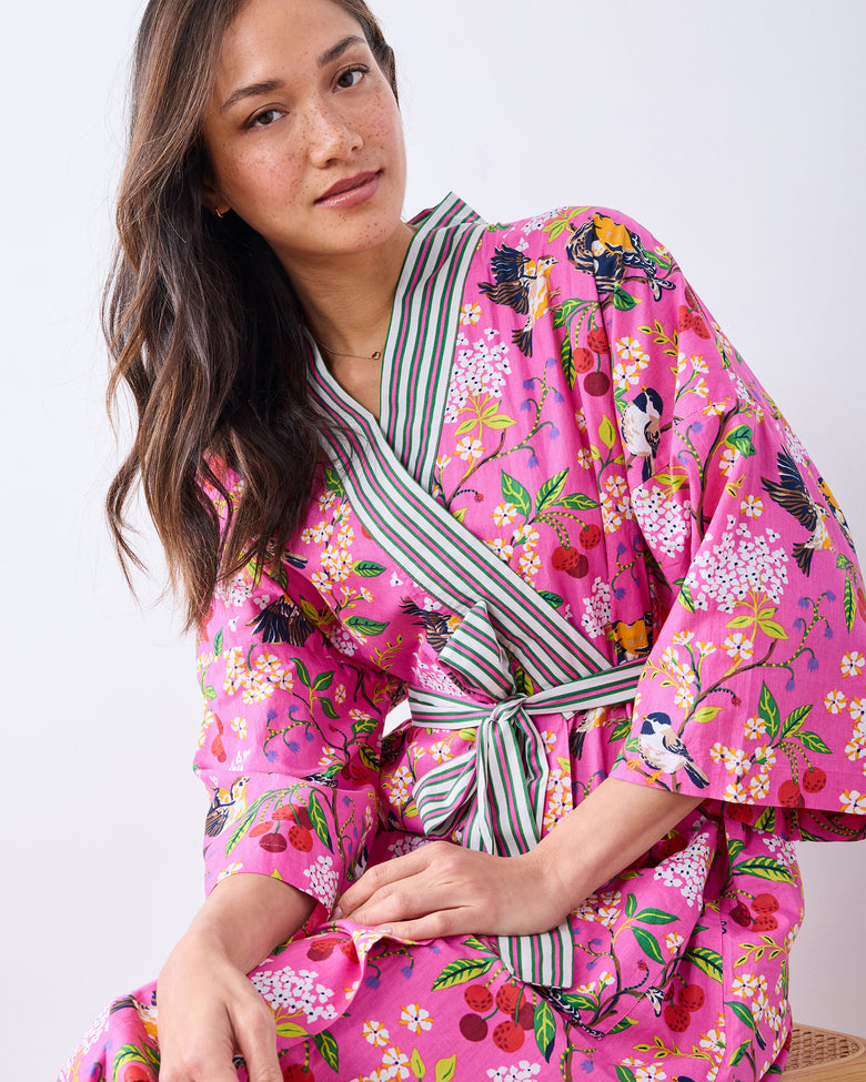 Bird & Blossom - Long Robe - Fuchsia Berry - Printfresh