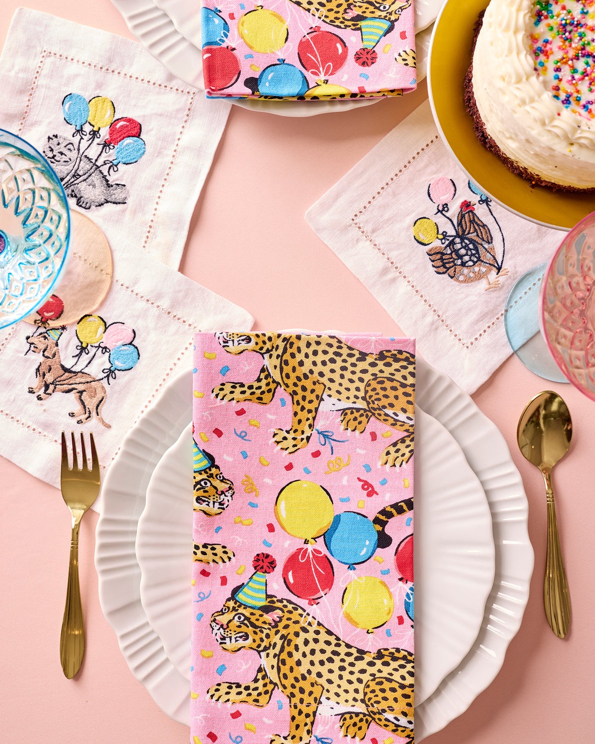 Birthday Bagheera - Cocktail Napkins Set of 4 - Pink Confetti - Printfresh